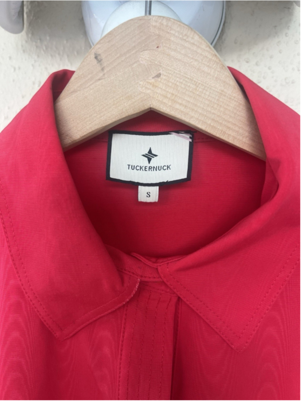 New Tuckernuck Red Chloe Midi Dress S No Belt Collared Moir Classic Elegant - Picture 12 of 13